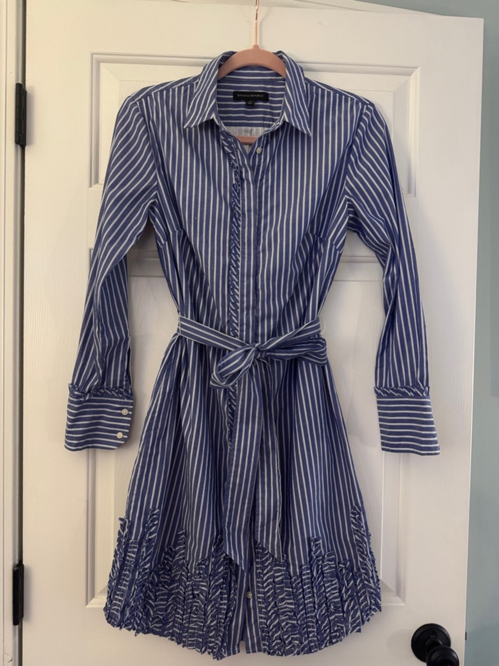 Banana Republic Blue and White Striped Long Sleeve Shirt Dress
